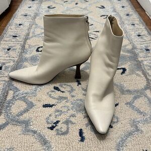 Bone White Marc Fisher Booties with Brown Snakeskin Heel